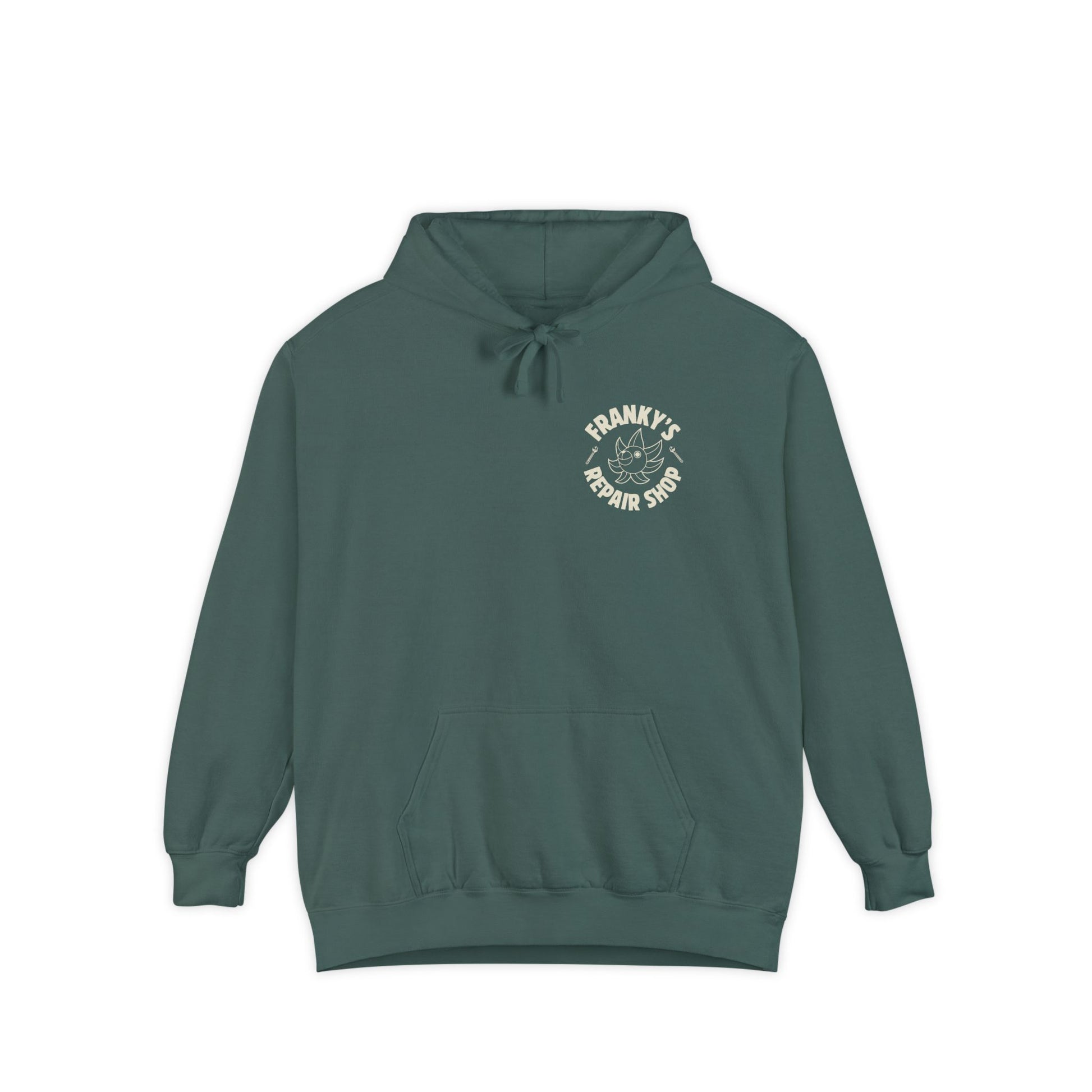 Anime Relaxed Fit Frankys Repair Shop Retro Style Garment-Dyed Hoodie