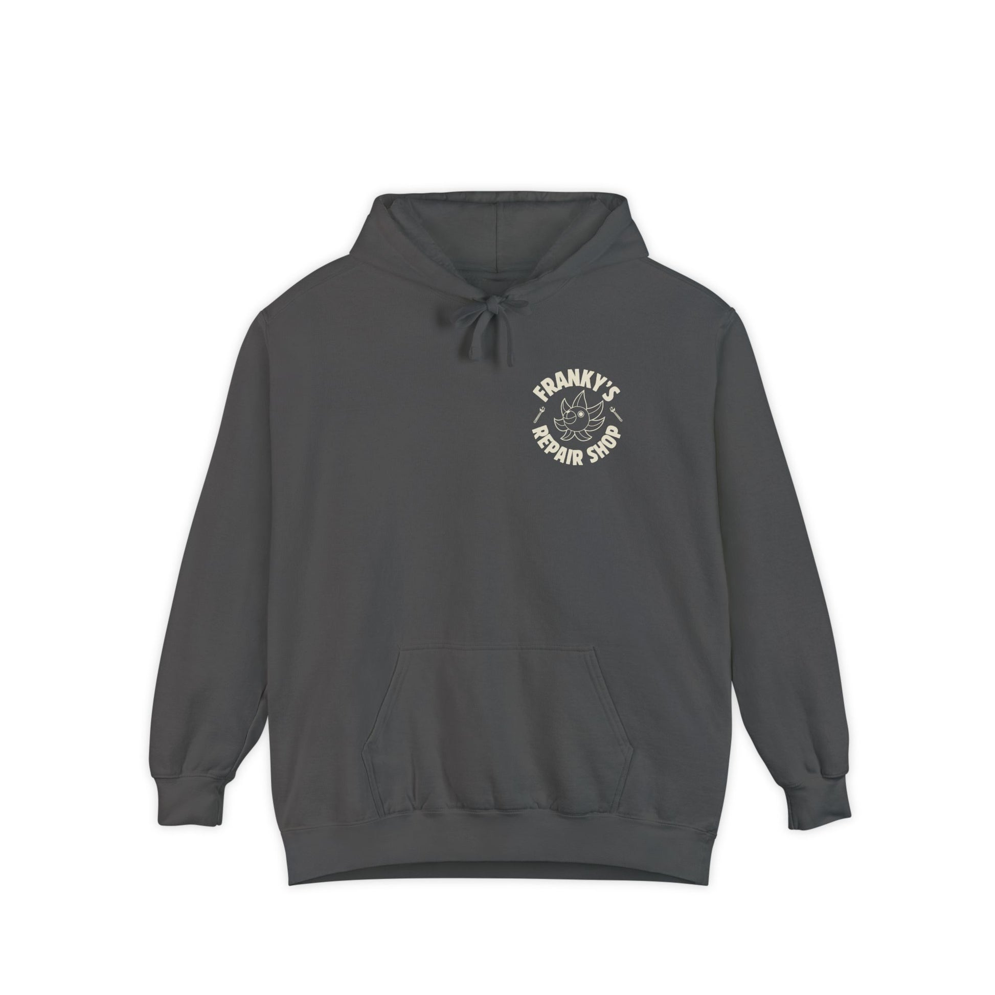 Anime Relaxed Fit Frankys Repair Shop Retro Style Garment-Dyed Hoodie