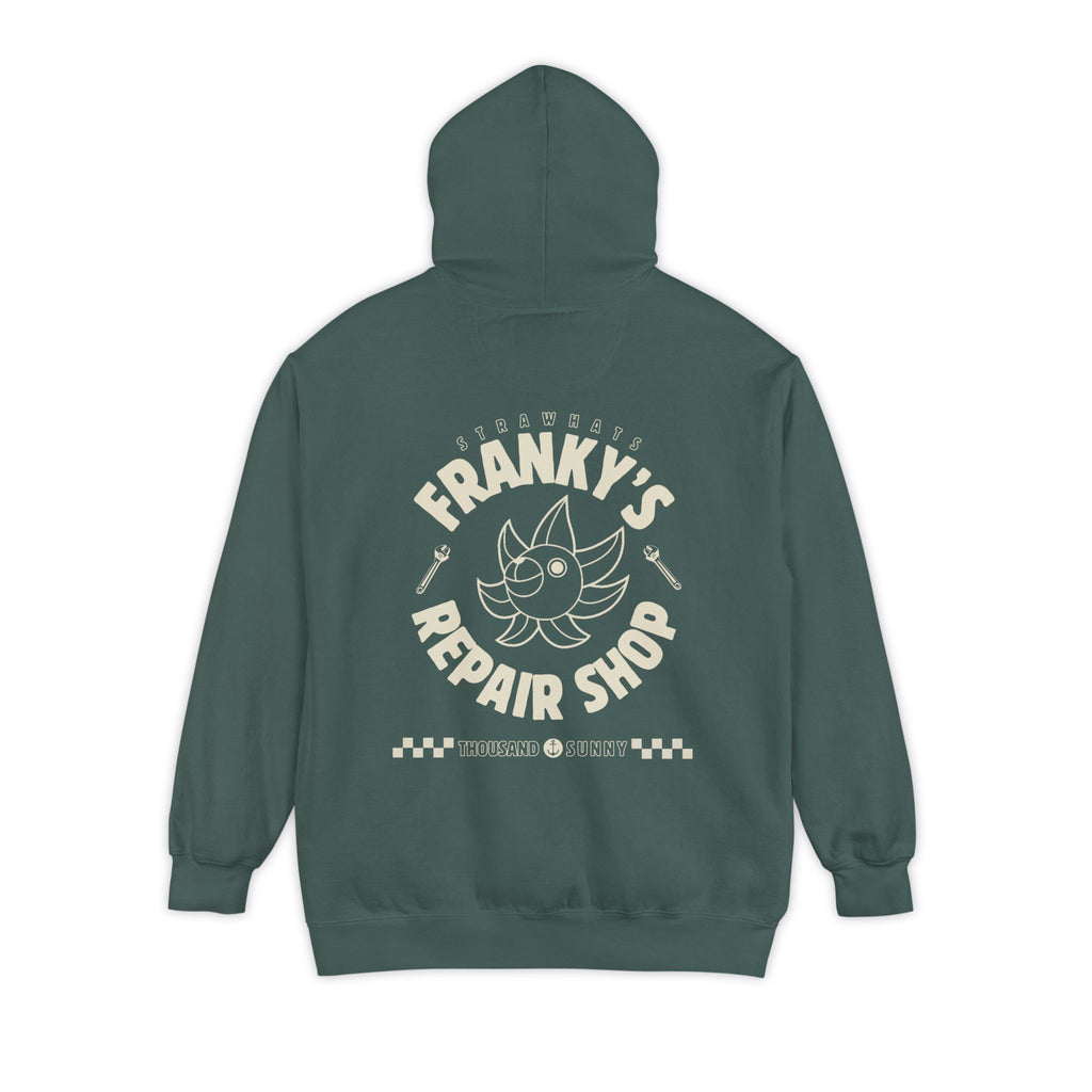 Anime Relaxed Fit Frankys Repair Shop Retro Style Garment-Dyed Hoodie