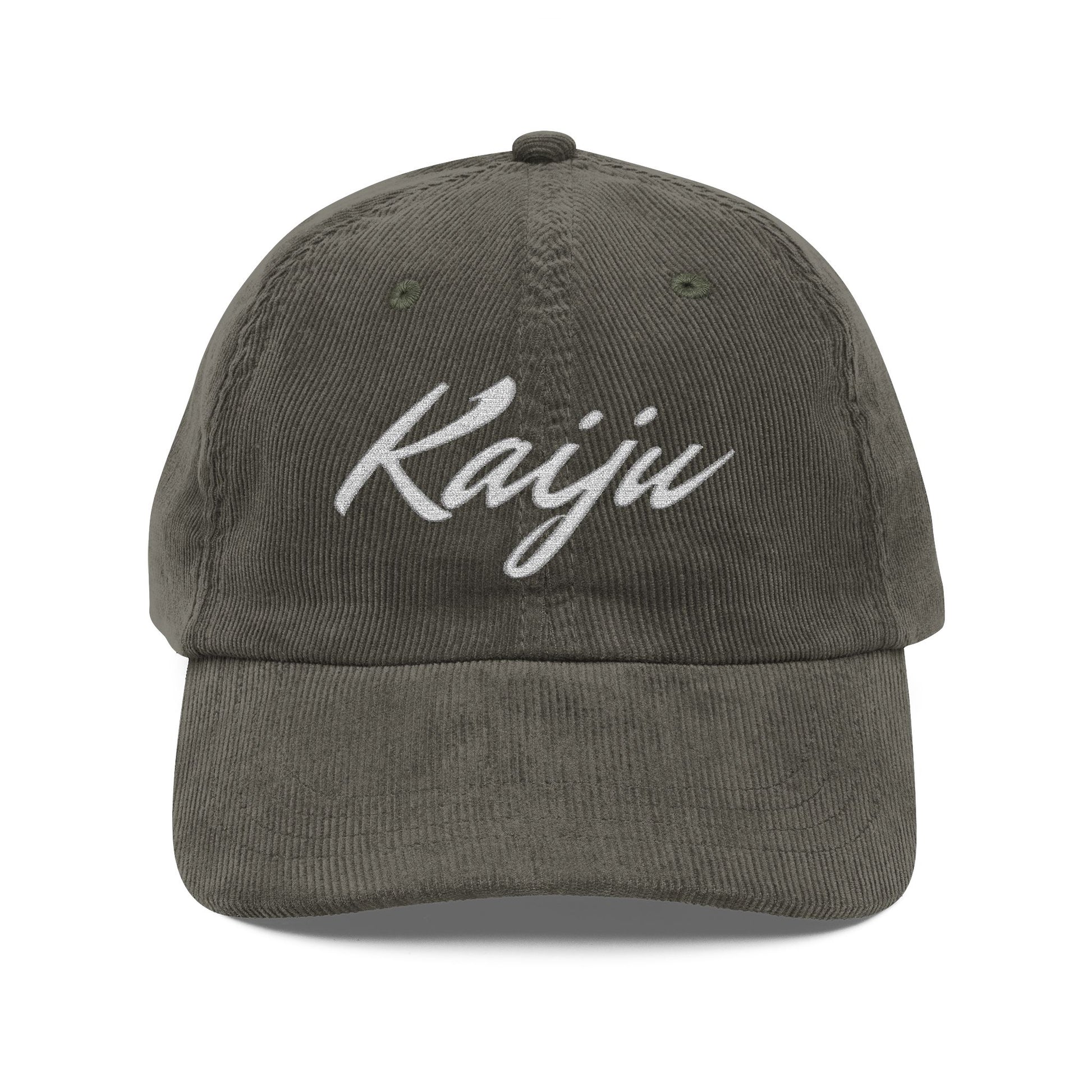 Vintage Corduroy Cap with Embroidered 'Kaiju' - Stylish anime Hat for Casual Wear