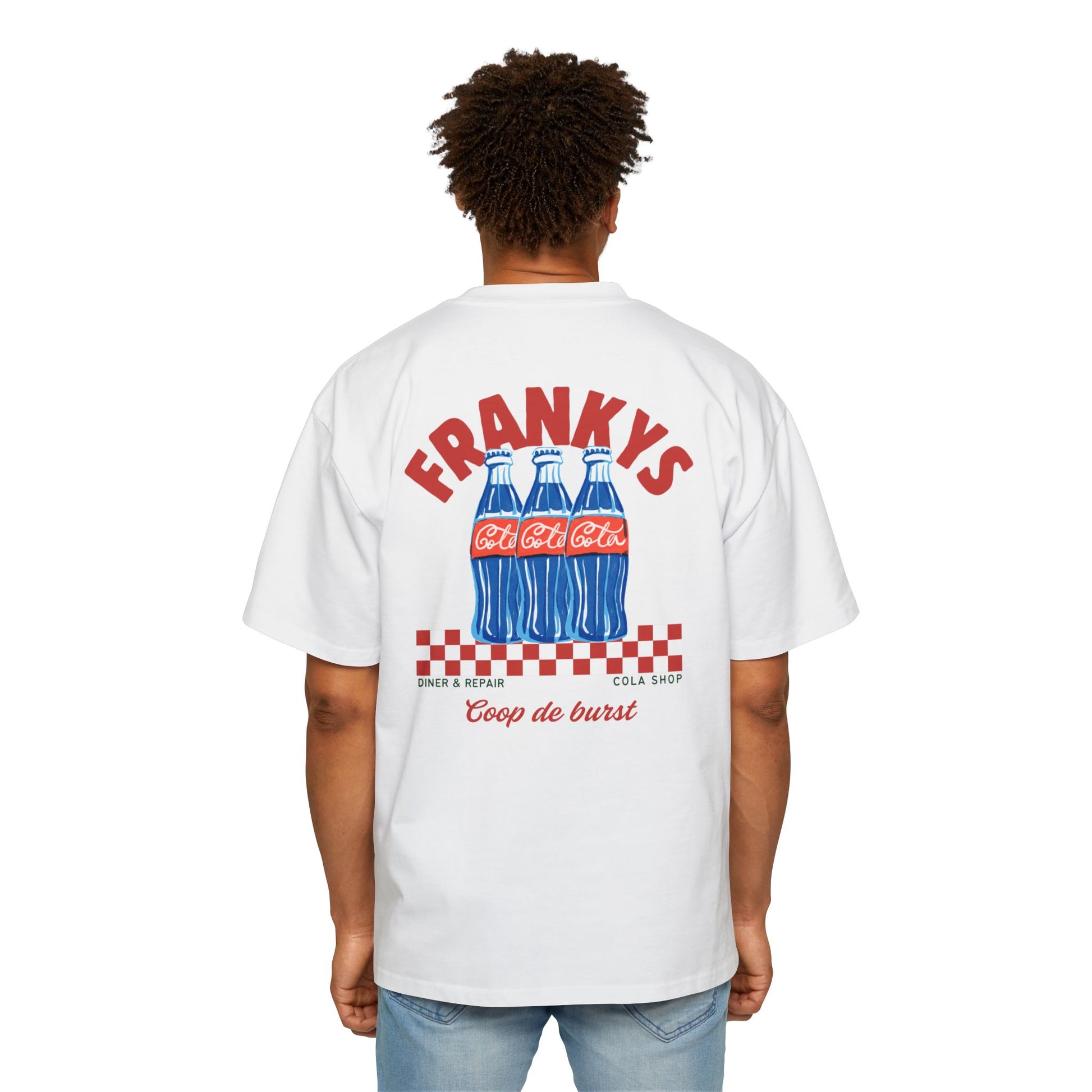 Frankys Cola Shop Retro Heavy Cotton Oversized Soda Bottle Graphic T‑Shirt