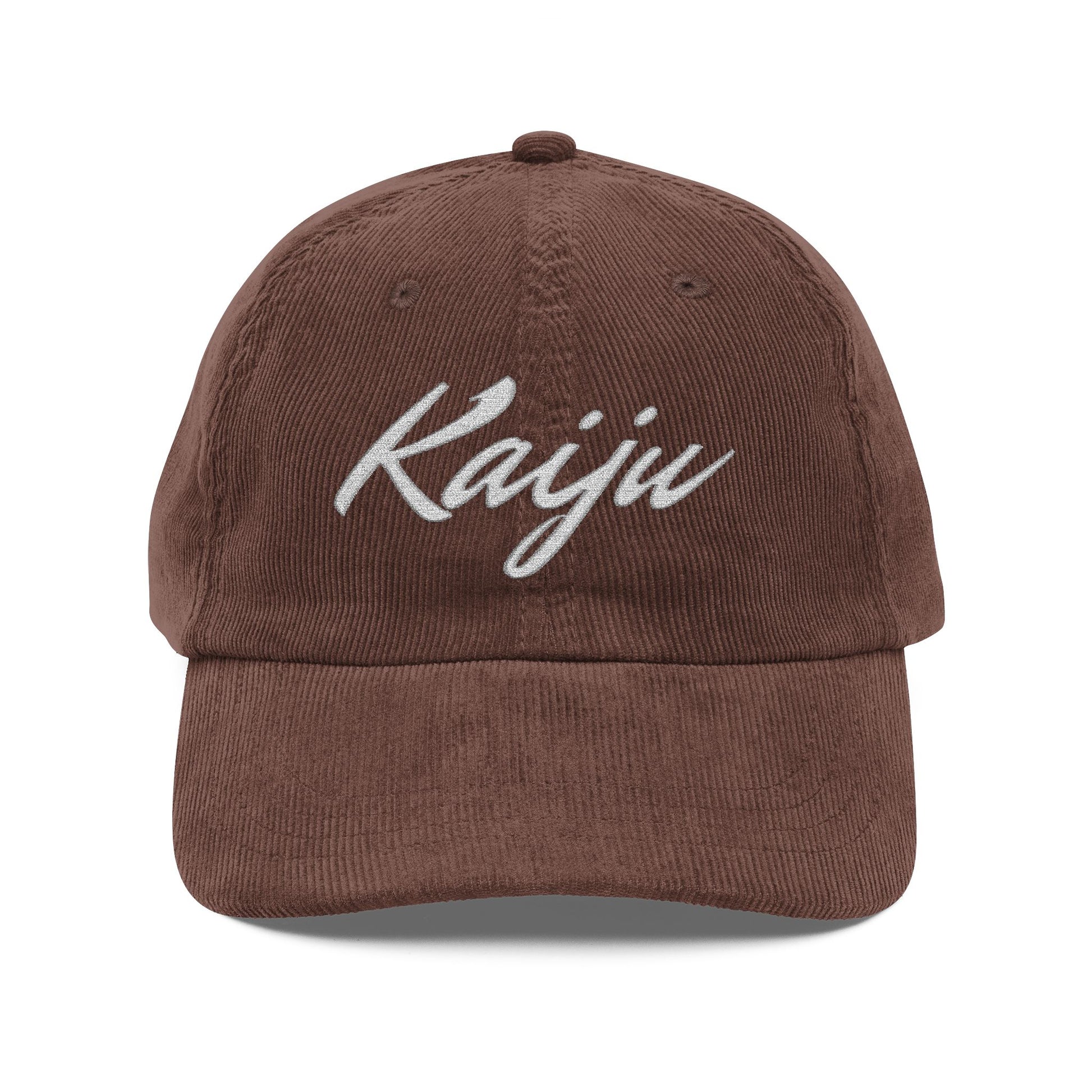 Vintage Corduroy Cap with Embroidered 'Kaiju' - Stylish anime Hat for Casual Wear