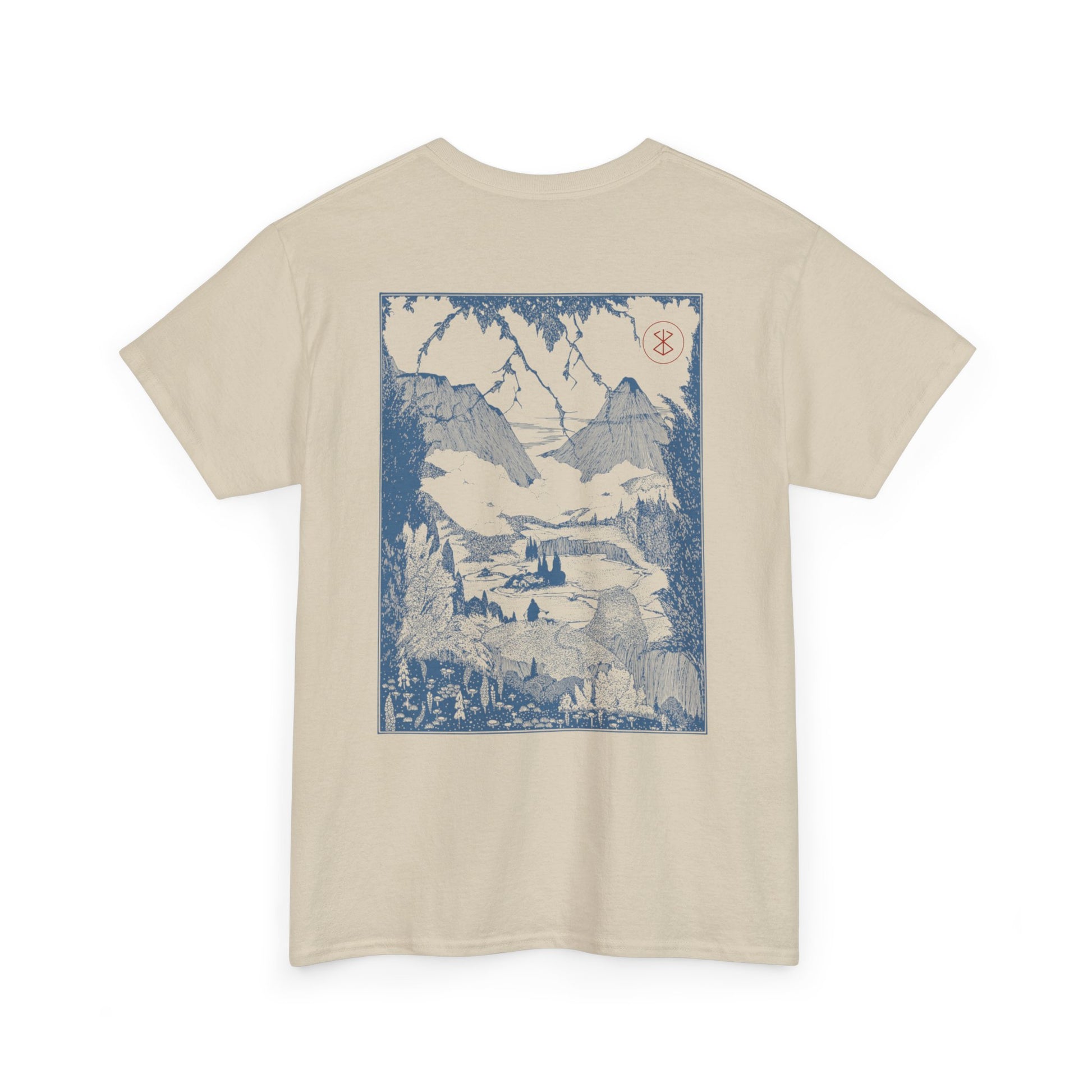 Black Swordsman Scenic Back Print Essentials T -Shirt