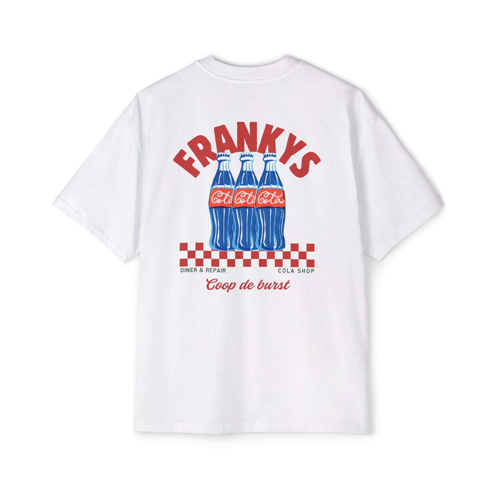 Frankys Cola Shop Retro Heavy Cotton Oversized Soda Bottle Graphic T‑Shirt
