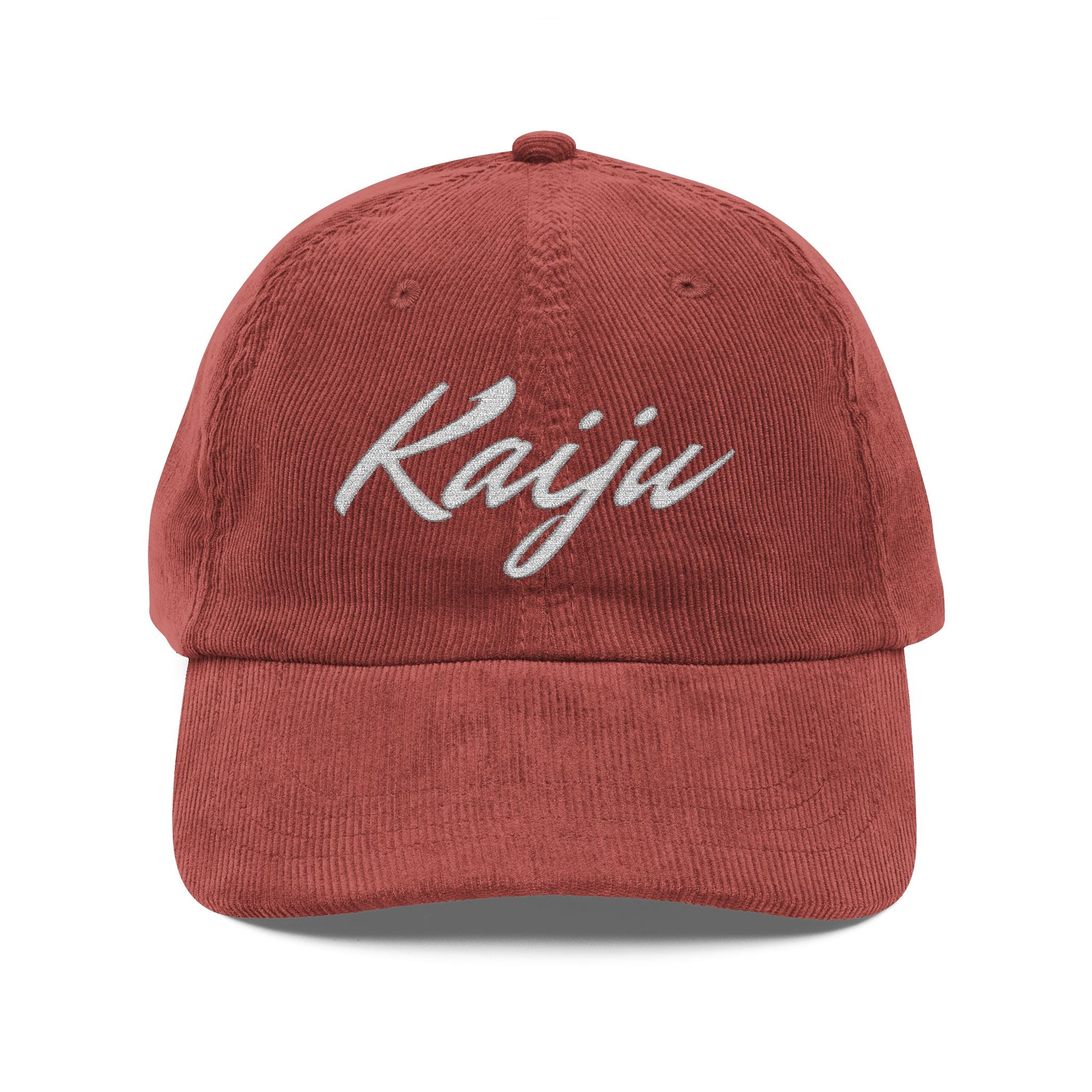 Vintage Corduroy Cap with Embroidered 'Kaiju' - Stylish anime Hat for Casual Wear