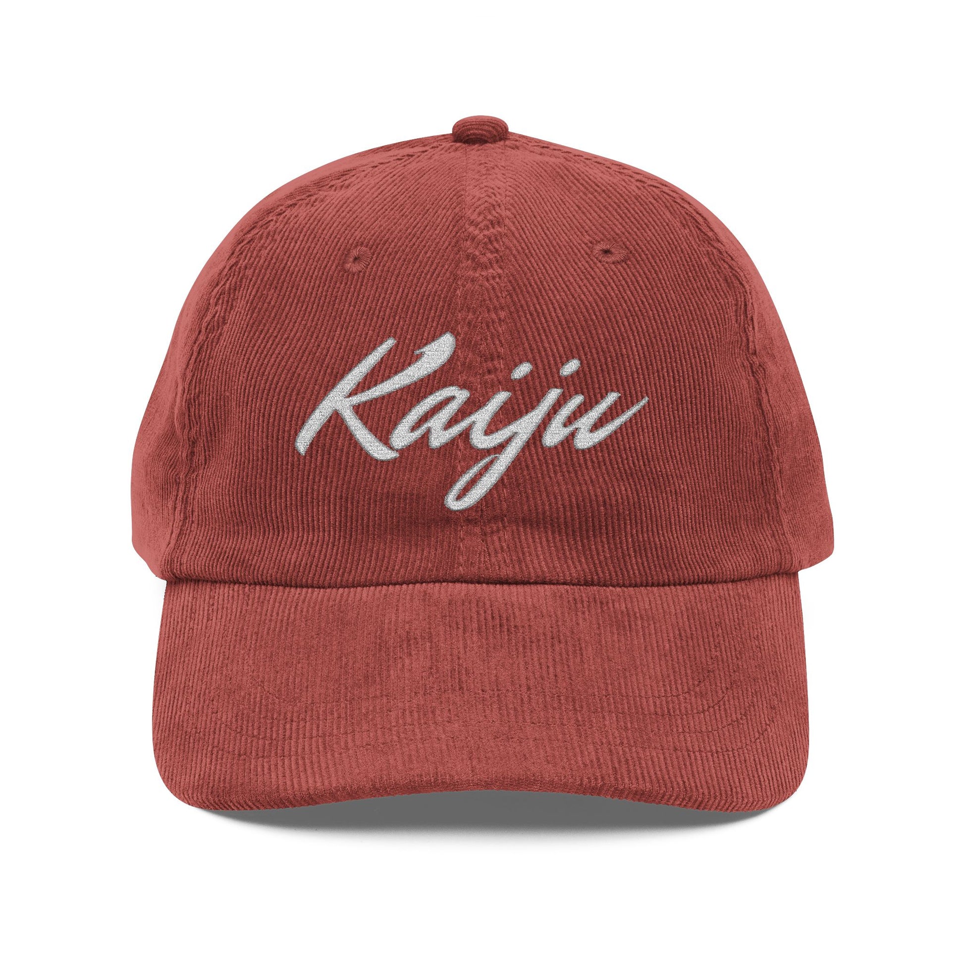 Vintage Corduroy Cap with Embroidered 'Kaiju' - Stylish anime Hat for Casual Wear