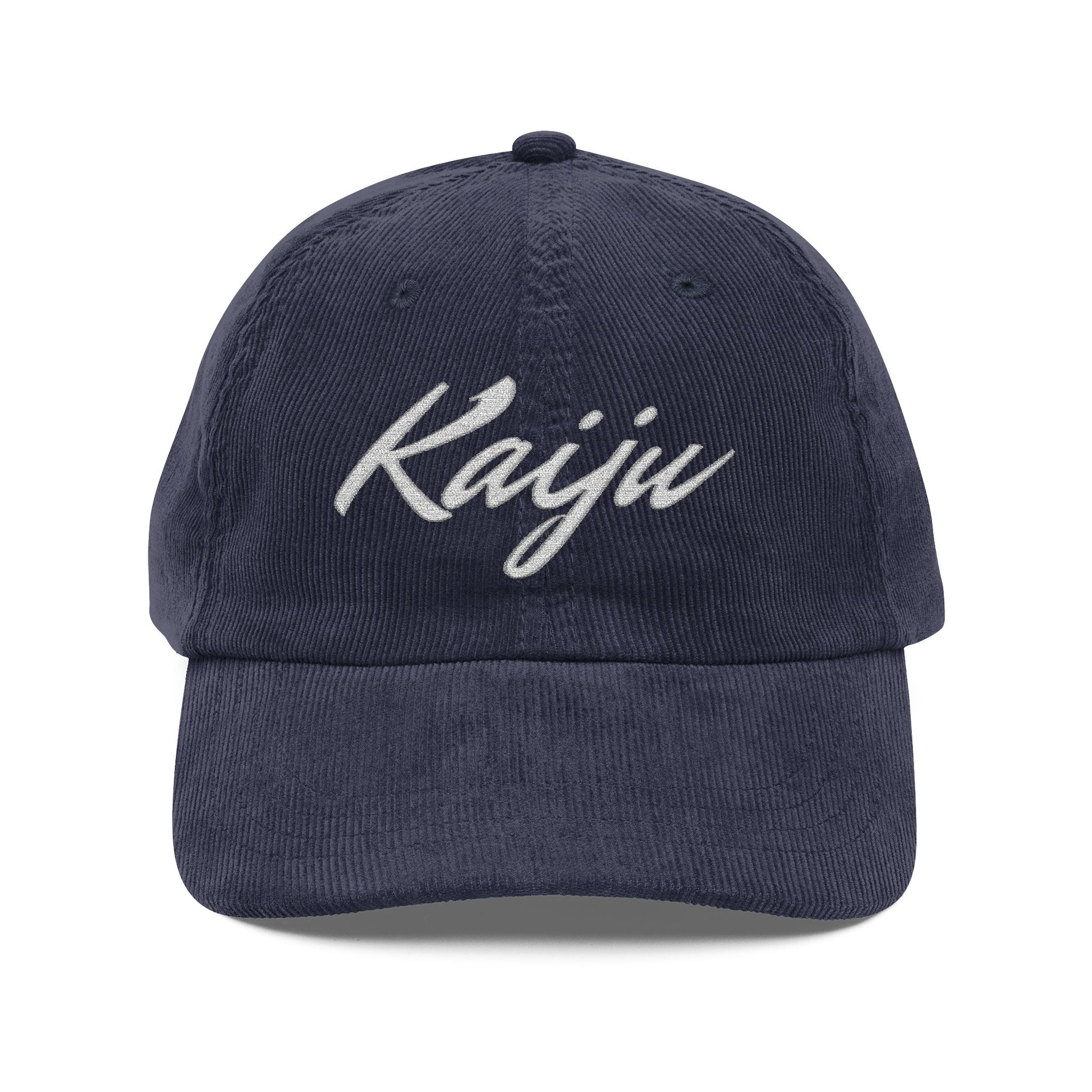 Vintage Corduroy Cap with Embroidered 'Kaiju' - Stylish anime Hat for Casual Wear