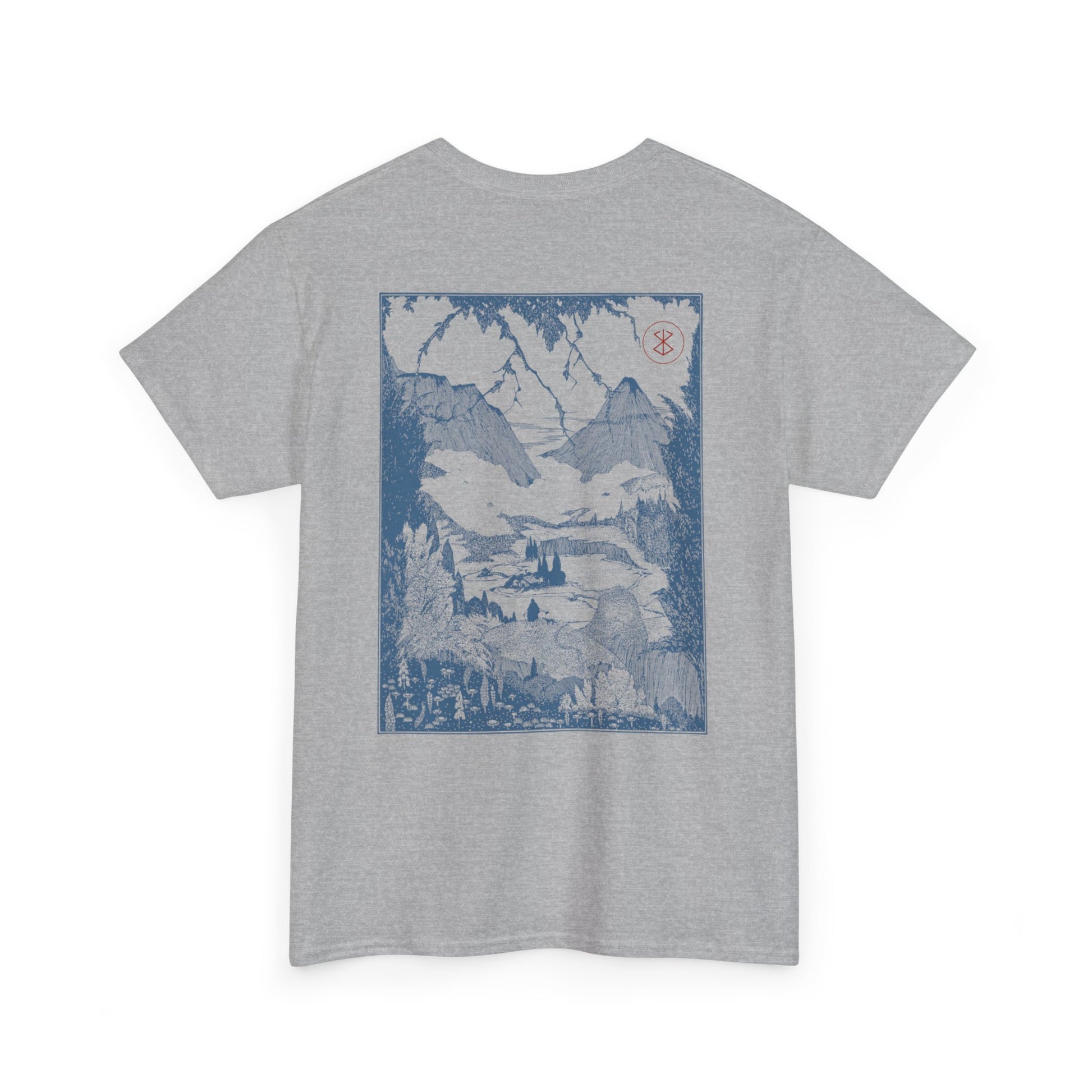 Black Swordsman Scenic Back Print Essentials T -Shirt