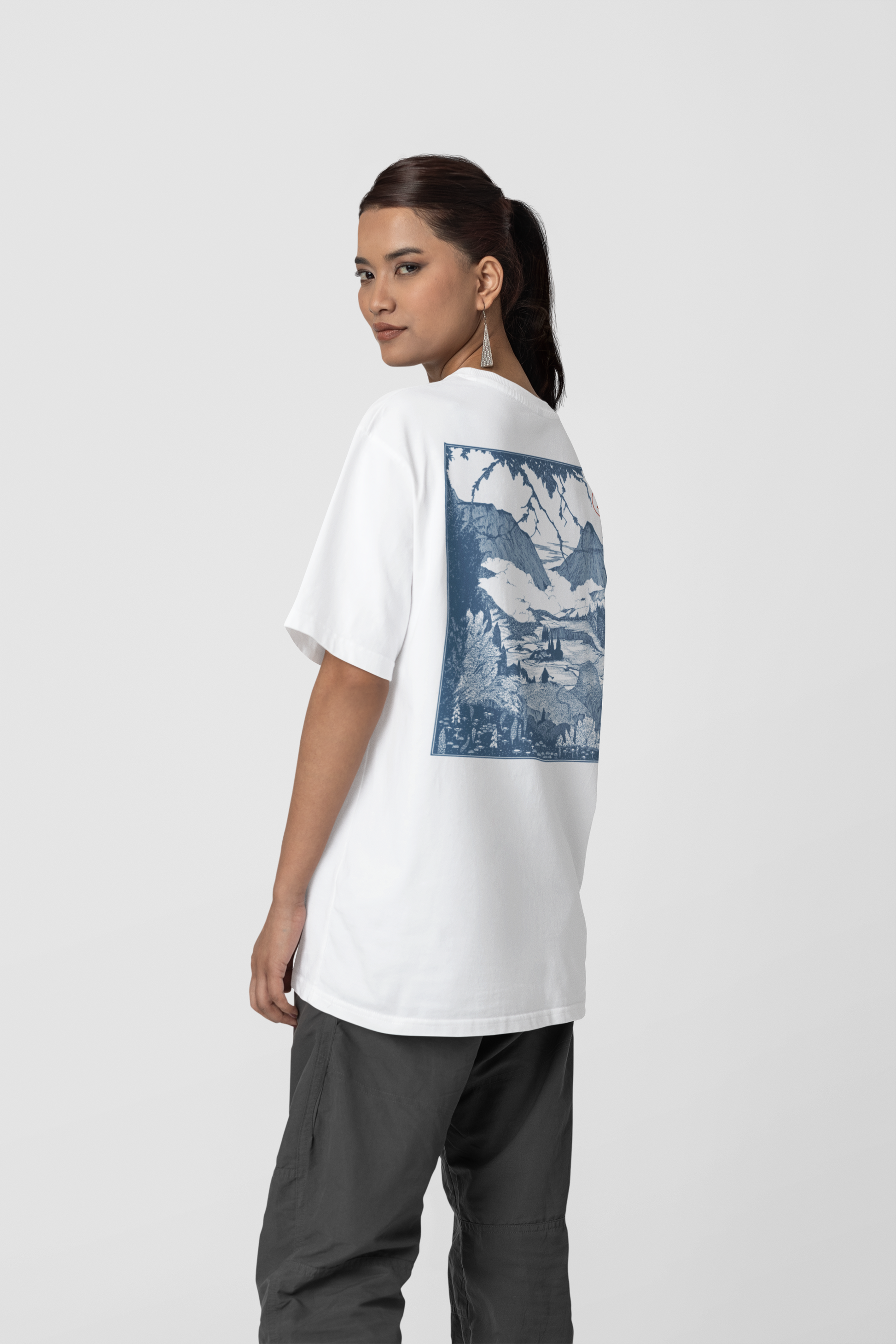 Black Swordsman Scenic Back Print Essentials T -Shirt